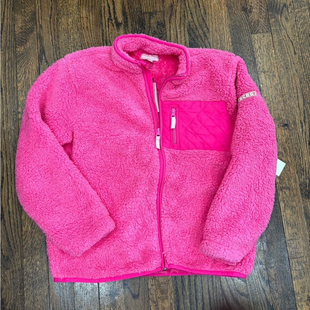 BCBG girls pink fleece and quilted zip up sweater size XL